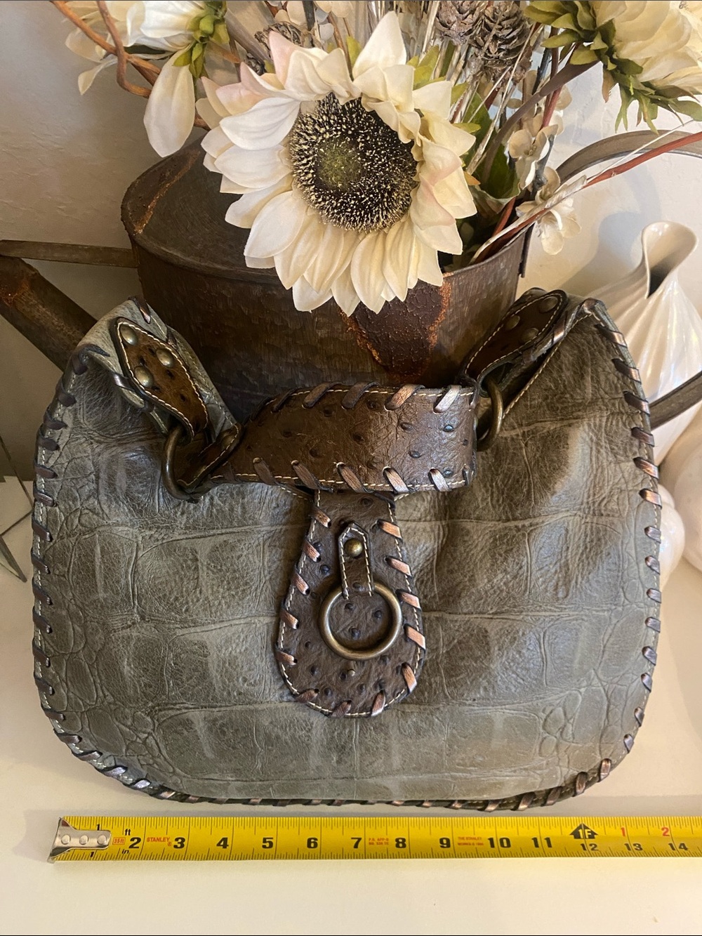 Claudia Firenze Western Carmel genuine Leather Crocodile Print Shoulder Bag